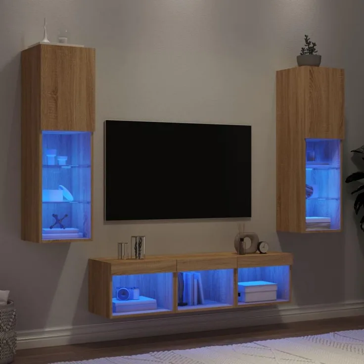 vidaXL 5-tlg. Wohnwand mit LED-Beleuchtung Sonoma-Eiche Holzwerkstoff 3216606