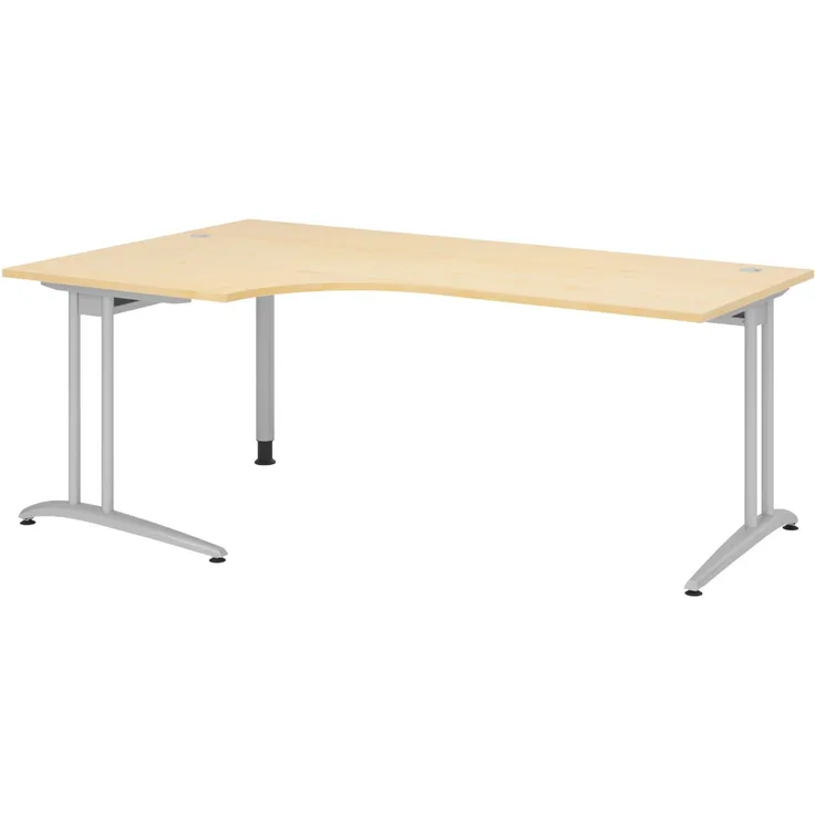 bümö Eckschreibtisch groß, Serie 200x120 cm, Tischplatte aus Holz in Ahorn, Gestell aus Metall - Schreibtisch L Form, großer Tisch für's Büro, Computertisch, Bürotisch, BS-82-3