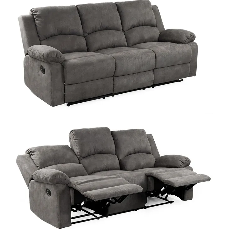 3-SITZER-RELAXSOFA Federkern, Liegefunktion verstellbar durch halbautomatische Relaxfunktion B204/T87/H97 cm, Mikrofaser Vintage Anthrazit