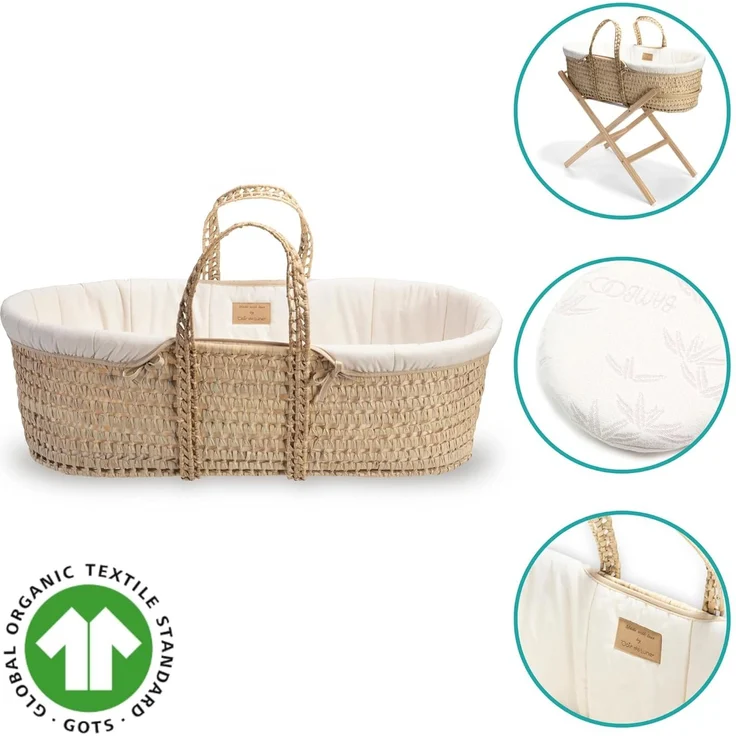 Clair de Lune Bio-Palmen-Moseskorb, Gold-Preisträger, kommt mit Bio-Kompresse, natürlicher Bambus-Matratze und weichem Baby-Betttuch, 75x28 cm (Naturcreme) – Bild 4