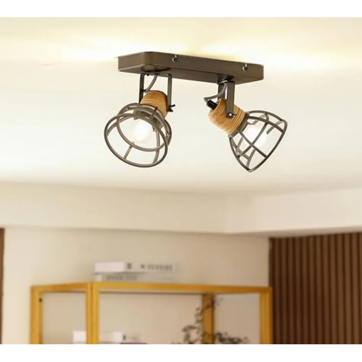 Lindby Arinthea Strahler, 2-flammig E14, Landhaus Vintage Rustikal in Schwarz, Deckenlampe für Wohnzimmer und Esszimmer – Bild 2