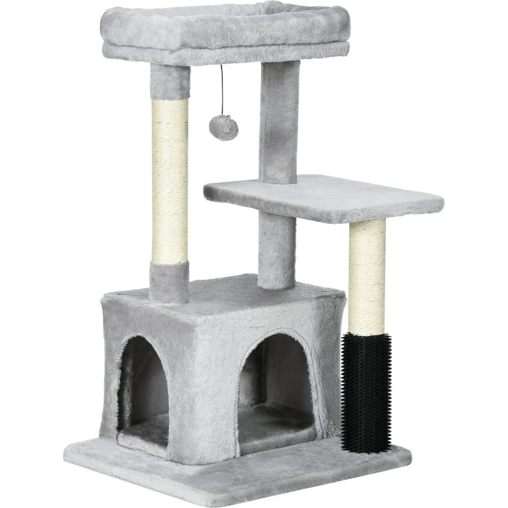 Kratzbaum mit waschbarem Katzenbett, Katzenbaum mit Katzentoilette, Spielzeug, Hellgrau, 48x48x85cm--Hellgrau--48x48x80cm--YOUDENOVA – Bild 1