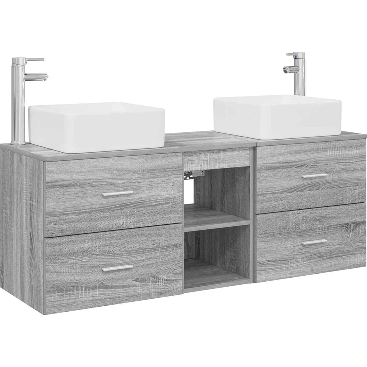 vidaXL Badezimmerschrank-Set 3 stk. Grau Sonoma 129 x 41 x 80 cm 3405824 – Bild 2