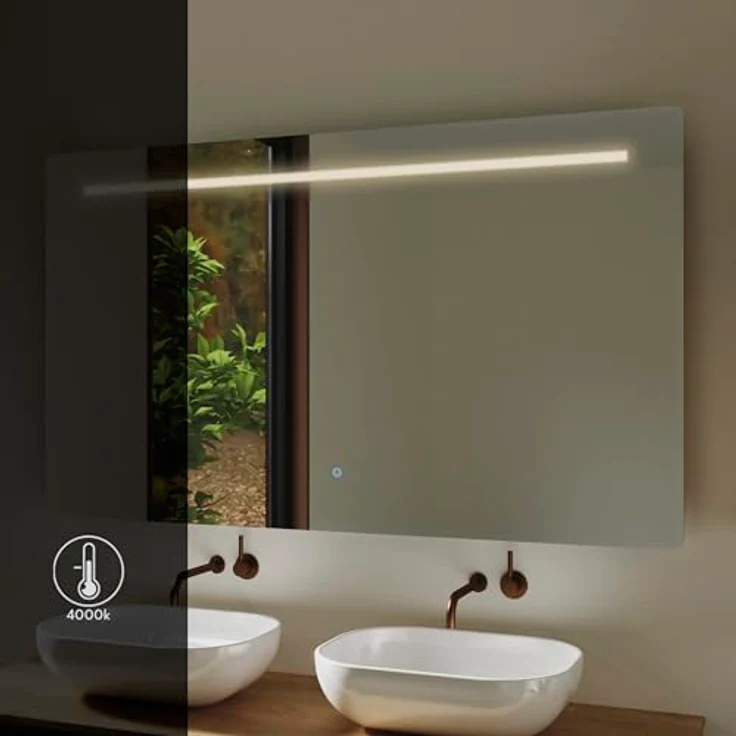 Baikal Rechteckiger Badezimmerspiegel | 70x80 cm | Dicke 6 mm | LED-Stange | Touch mit Anti-Beschlag | Farbtöne 3500 K/4000 K/6000 K | Spiegel mit Licht | Spiegel mit LED – Bild 5