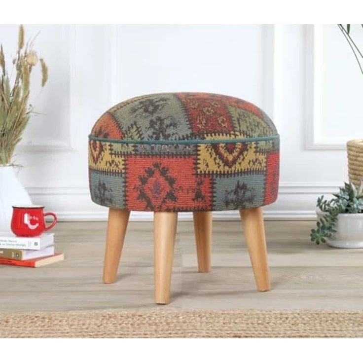 Stylish Green Pouffe, 45 x 45 x 45 cm | 50% Cotton & 50% Linen, 35 HR Orthopedic Soft Sponge (6 cm) | Durable Beech Wood Legs, Perfect for Modern Living Spaces – Bild 1
