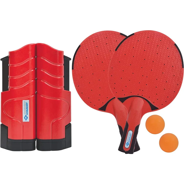 Donic-Schildkröt Tischtennis-Set Outdoor Flex, 2 wasserfeste Kunststoffschläger, 2 Bälle, inkl. ausziehbarer und längenverstellbarer Netzgarnitur, in praktischer wiederverschließbarer Dose, 788647