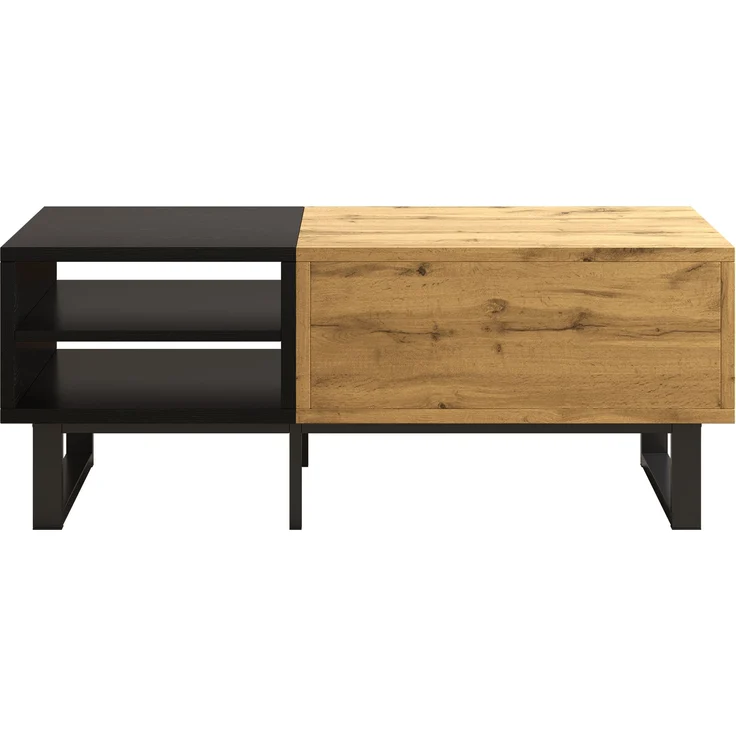 LVHOM Couchtisch Holz mit Fächern und Schubladen, Wohnzimmertisch Scandi, Schwarz/Eiche, 100x50x40 cm – Bild 9