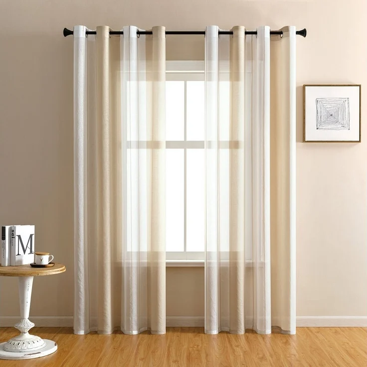 Jibenhome Schiebegardine 2 Stück Vorhang Gestreifter,Ösen Gardine,Voile Fensterschal, Transparente Scheibengardine – Bild 3