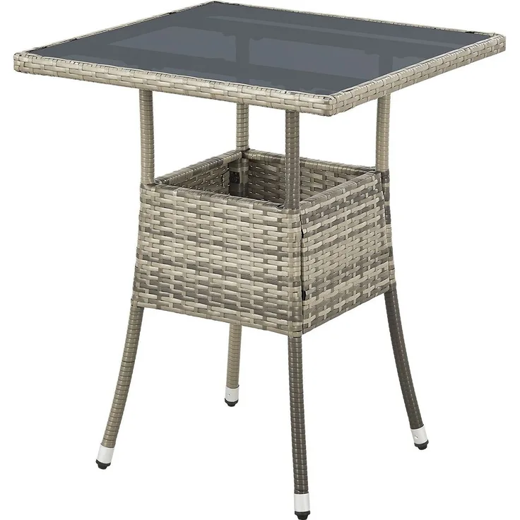Juskys Polyrattan Gartentisch Yoro wetterfest - Balkontisch 60x60 cm eckig - Rattan Beistelltisch mit Glasplatte - kleiner Tisch für Balkon - Grau
