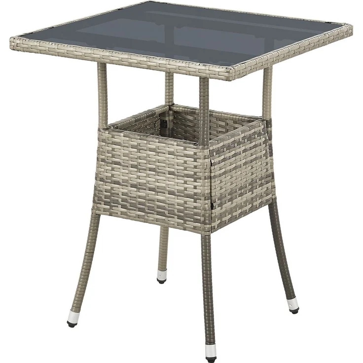 Juskys Polyrattan Gartentisch Yoro wetterfest - Balkontisch 60x60 cm eckig - Rattan Beistelltisch mit Glasplatte - kleiner Tisch für Balkon - Grau