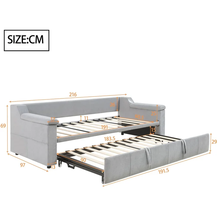 Ausziehbett 90/180×190 cm aus Samt mit Bluetooth-Sound und USB – multifunktionales Schlafsofa mit Stauraum – Bild 10