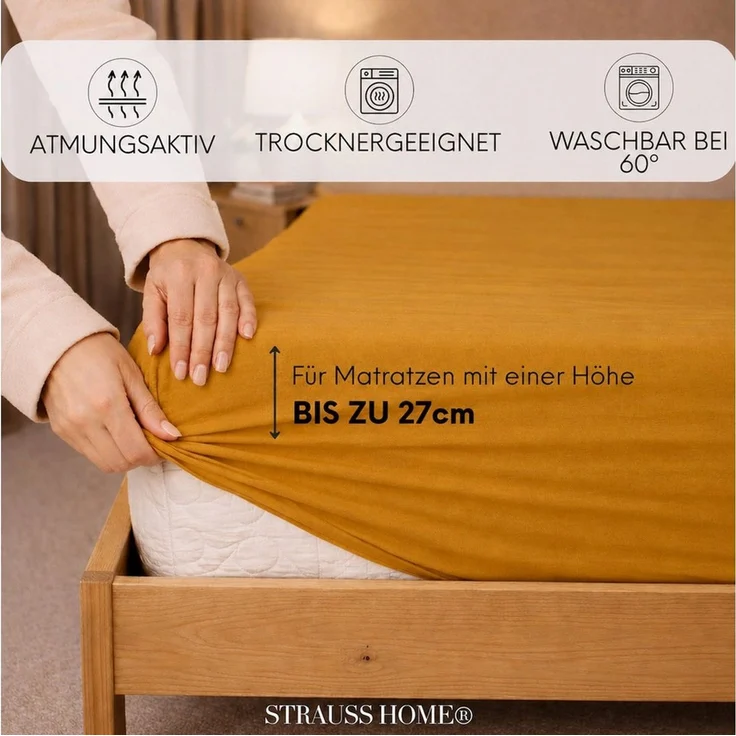 Strauss Home Spannbettlaken Premium, Gummizug: Rundumgummi, 150gr/m2 Premium Jersey 100% Baumwolle – Bild 2