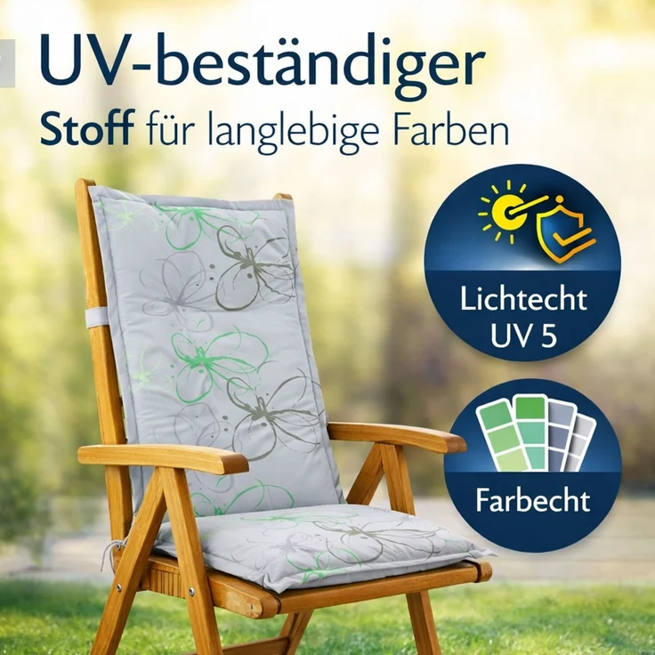BURI 4x Auflagen Set Hochlehner für Gartenstühle 120x48x7cm Sesselauflagen Polster UV Lichtecht - Gartenstuhlauflagen Blumen Muster Stuhlkissen mit Dicker Schaumstoff Füllung (Grau) – Bild 5