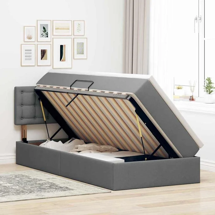 vidaXL LED-Speicherbett mit Matratze Dunkelgrau 90 x 200 cm Stoff 3371245 – Bild 4