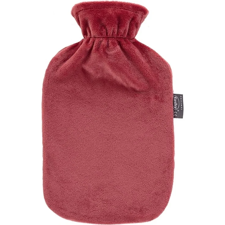 Wärmflasche mit Bezug Flauschbezug Nicki Velour Rot Bettflasche Fashy 6712-42