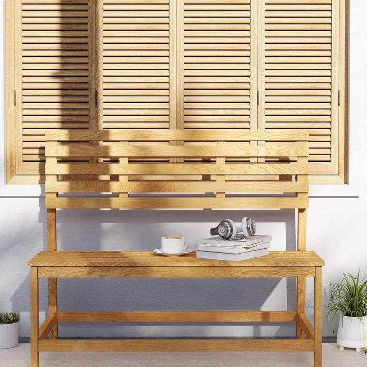 Outsunny Bank 2-Sitzer, UV-Beständig, mit Umwandelbare Rückenlehnen (wetterfest Sitzbank, 1-St, Gartenbank Holz), 240kg belastbar, für Balkon Terrasse, Garten, 110x61x89cm, Teak – Bild 9