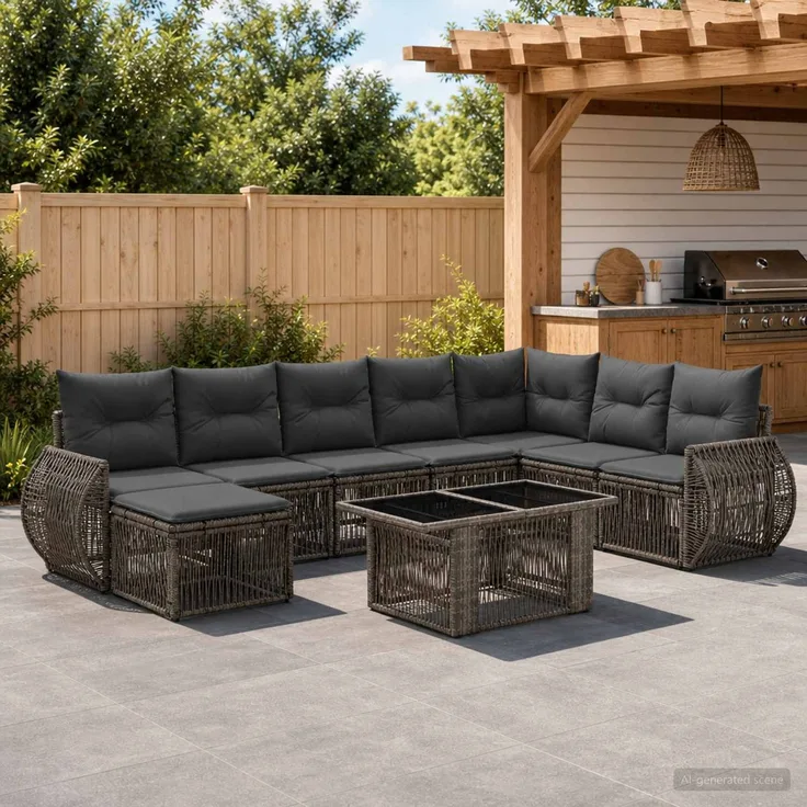 vidaXL Gartensofa-set 9 stk. Grau und Dunkelgrau Poly-Rattan 3436988