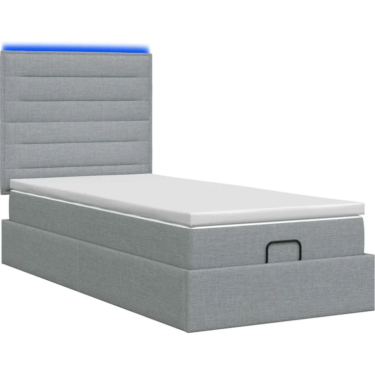 vidaXL Ottoman-Bett mit Matratze und LED Hellgrau 90 x 200 cm Stoff 3457958 – Bild 9