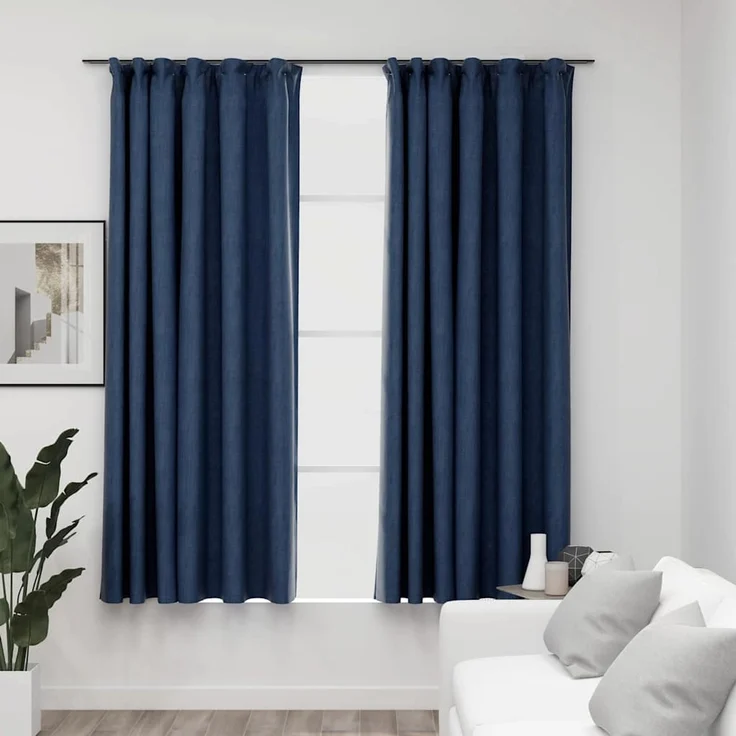 Verdunkelungsvorhänge | für Wohnzimmer & Schlafzimmer Haken Leinenoptik 2 Stk. Blau 140x175 cm – Bild 2