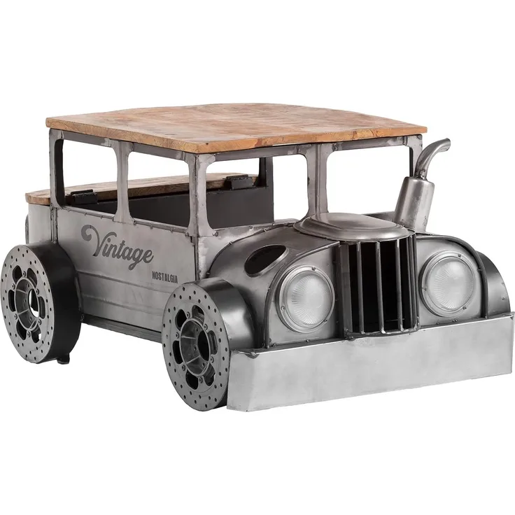 Couchtisch Car 102cm – Massivholz & Metall, Praktischer Stauraum, 102x48x65 cm, Robustes Design