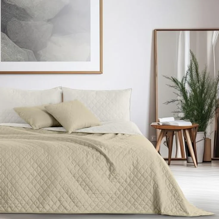 DecoKing Tagesdecke Bettüberwurf mit Uni Wendedesign Zweiseitige Tagesdecke Wohndecke, Wendedesign, Zweifarbig, Steppung – Bild 3