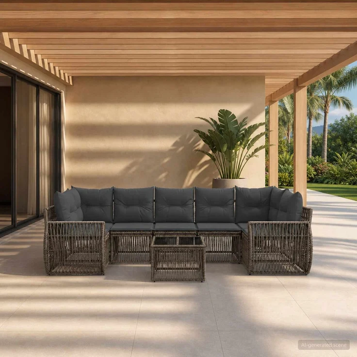 vidaXL Gartensofa-set 8 stk. Grau Poly-Rattan 3435359 – Bild 1