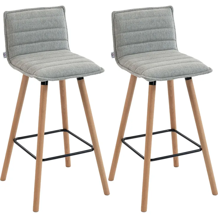 2er-Set Barhocker, Barstühle, gepolsterte Sitzfläche, Rückenlehne und Fußstütze, 48 x 48 x 99,5 cm, grau
