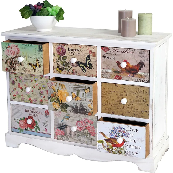 Kommode 'Venlo', Shabby-Look, Vintage, 9 Schubladen 60 x 79 x 30 cm