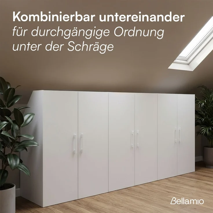 Bellamio 'Aland' Dachschrägenregal mit Türen, weiß, 100x52x90 cm, Schrank für Dachschräge mit 3 Fächern – Bild 7