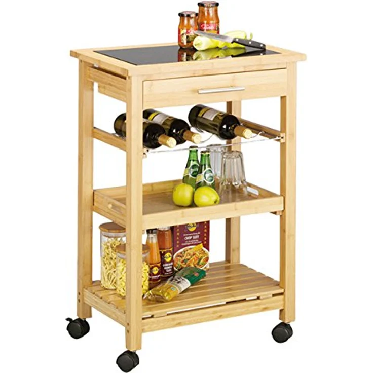 ZELLER Memobord, Bambus, 40 x 40 cm, Beige, mit Glastop und Stauraum für 4 Flaschen, herausnehmbares Tablett und praktische Schublade – Bild 3
