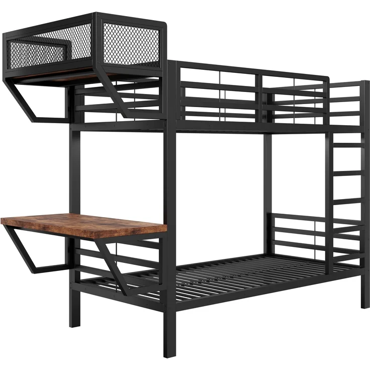 ZUBALIYA Metall-Etagenbett (90 x 200 cm) mit Schreibtisch und Ablagefächern, Lattenrost, platzsparendes Hochbett für Kinder, Jugendliche und Erwachsene, Schwarz – Bild 22