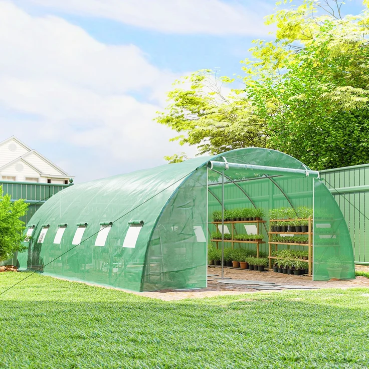 Wohnora-Gewächshaustunnel für den Gartenbau, verzinkter Stahl Ø25 mm, verstärkte Konstruktion, 395 x 595 x 199 cm, Grün,H 1990cm x T 1135cm x B 3950cm – Bild 2