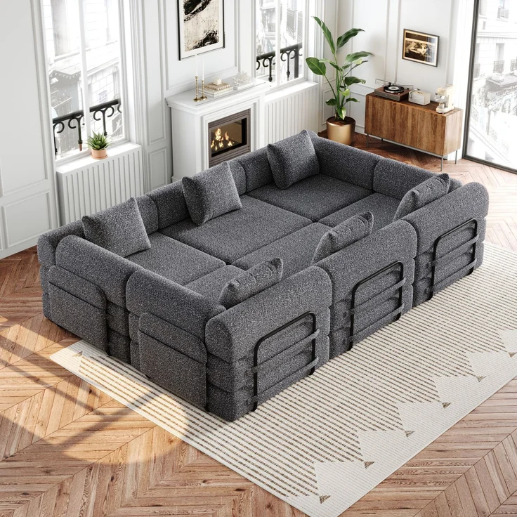 ZUBALIYA SchlafSofa mit LED - Beleuchtung, mit Ablageflächen, mit Chenille - Bezug, mit Samtbezug, mit breiten Armlehnen – Bild 6