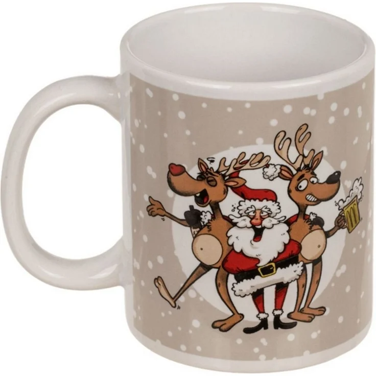Tasse aus Steingut mit Crazy Santa Motiv Weihnachtstasse ca. 10 x 8 cm Advent beige – Bild 3