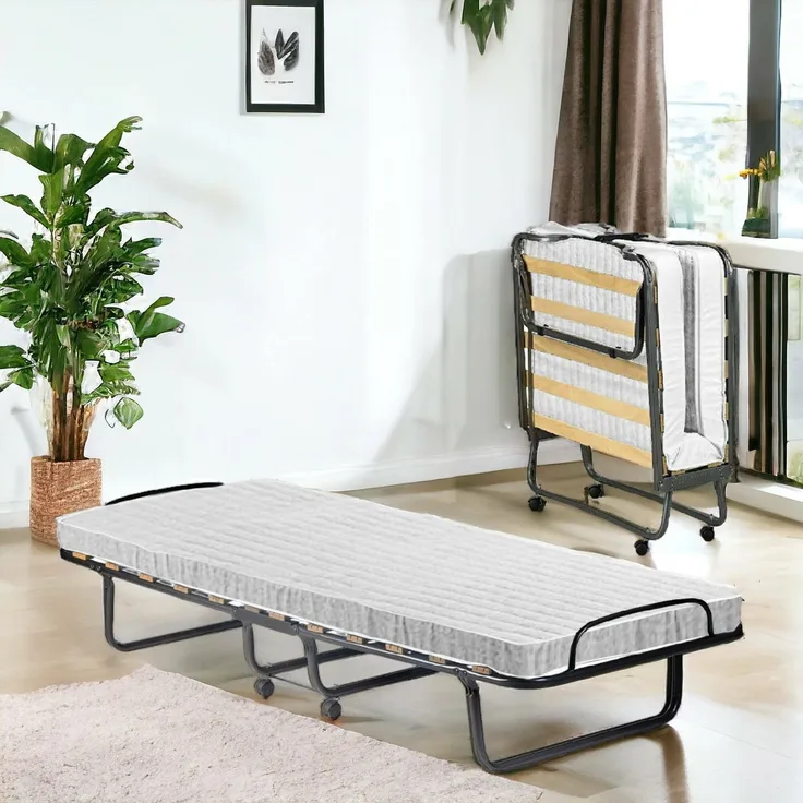Dmora Tellus-Klappbett, Feldbett mit 12 Latten, inklusive Matratze, platzsparendes Kinderbett, 100 % Made in Italy, 80 x 190 x 37 cm