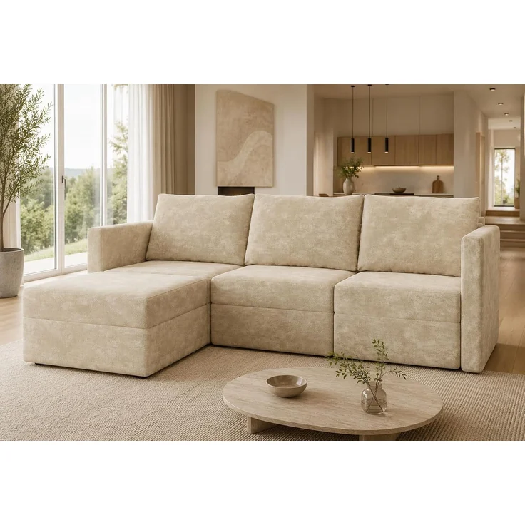 JUMMICO Modulares Sofa L-Form Ecksofa 215 cm breit | Sofa mit Stauraum,Links Chaiselongue,Velours‑Stoff für Sofa,Wohnzimmer Couch,Flauschige Cloud‑Polster,Beige