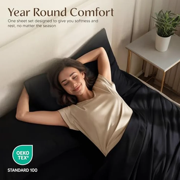 Utopia Bedding Bettwäscheset, 4-teilig, gebürstete Mikrofaser, schrumpft und lichtbeständig, pflegeleicht (Voll, Schwarz) – Bild 5
