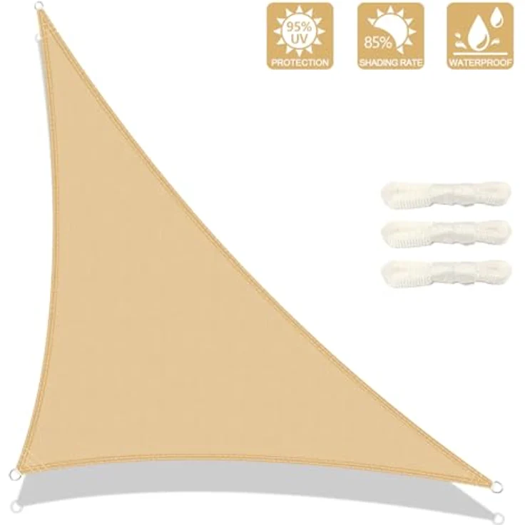 AXT SHADE Sonnensegel Wasserdicht Dreieck Rechtwinklig 3 x 3 x 4,25 m Wetterschutz Sonnenschutz PES Polyester mit UV Schutz für Terrasse Balkon Garten-Sand(Wir Machen Sondergrößen) – Bild 3