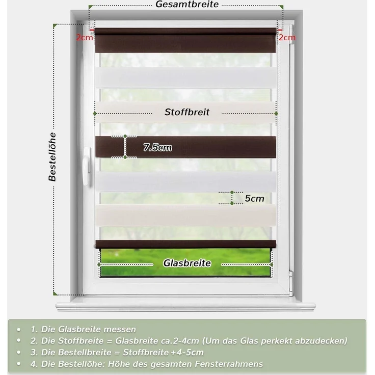Deswell Doppelrollo Klemmfix ohne Bohren Weiß-beige-braun B50 x H130 cm (Stoffbreite 46cm) Rollos für Fenster ohne Bohren für Fenster mit Lichtdurchlässig & Verdunkelnd/Höhe Stufenlos Verstellbar – Bild 1