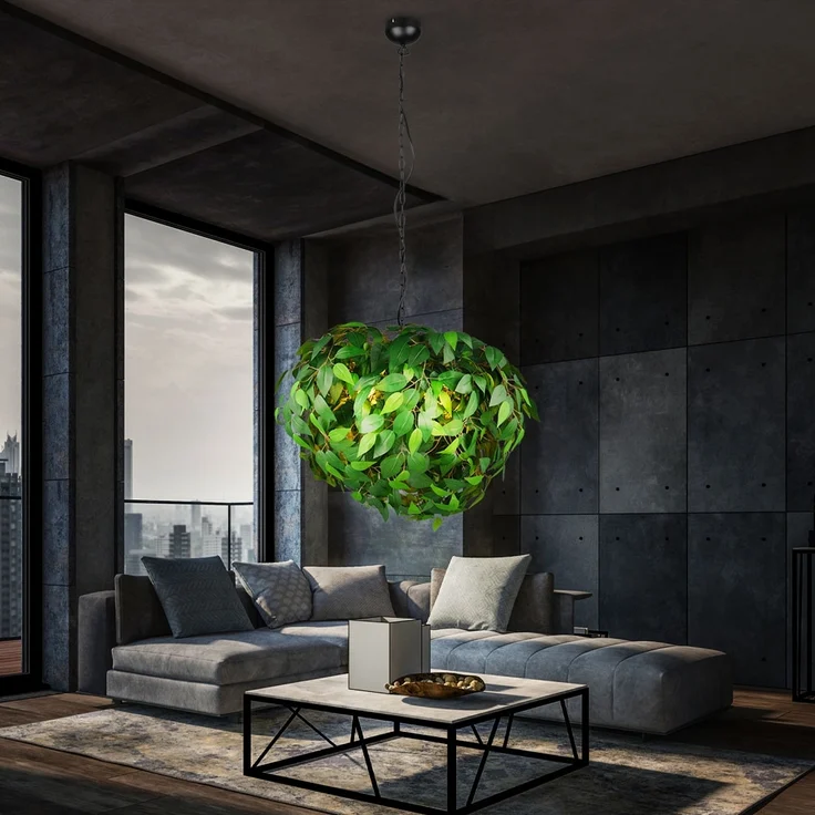 Hängeleuchte, Blätter-Design, 4 Flammig, Grün, H 150 cm – Bild 3