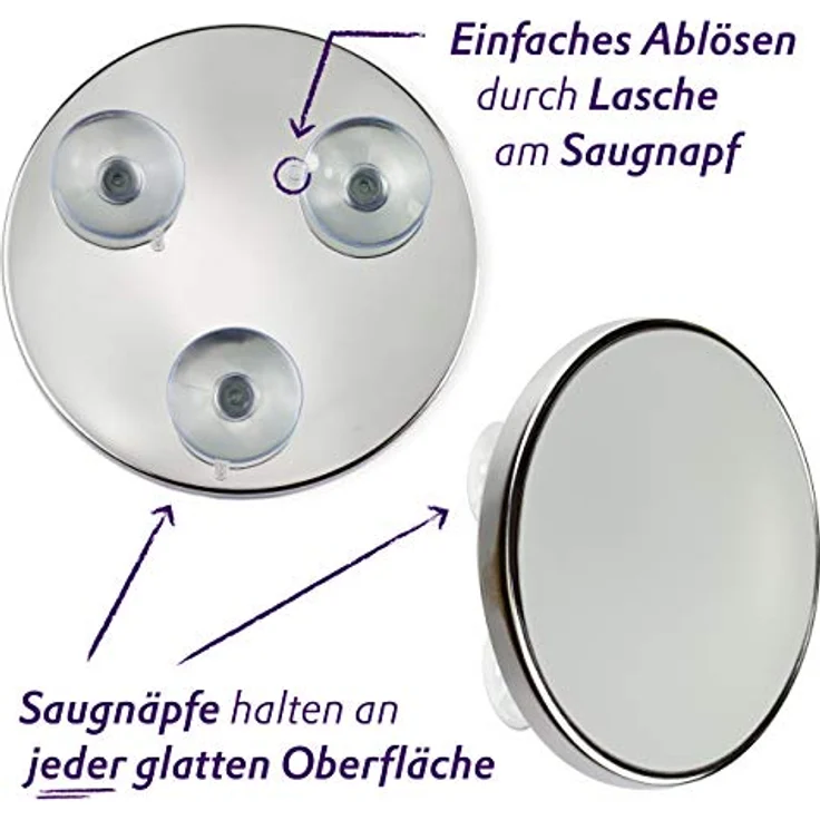 Fantasia Make Up Kosmetikspiegel, 7-fach vergrößert, runder Metall-Spiegel mit 15cm Durchmesser und Saugnapf, silber für Zuhause und unterwegs – Bild 5