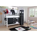 Etagenbett BENI Buche massiv weiß lackiert mit Textilset Pirat