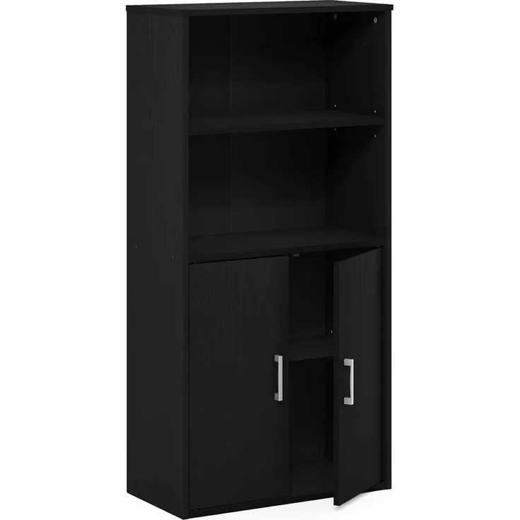 Furinno Pasir Bücherregal mit 2 Offenen Einlegeböden und 2 Türen, Schwarze Eiche – Bild 7