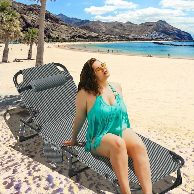 Meulbaty Klappbett Gästebett, Sonnenliege, Campingbett, 220KG lastlager Gartenliege (1-St) mit 2,3-3cm Matratze Seitentasche und Kopfstütze – Bild 2