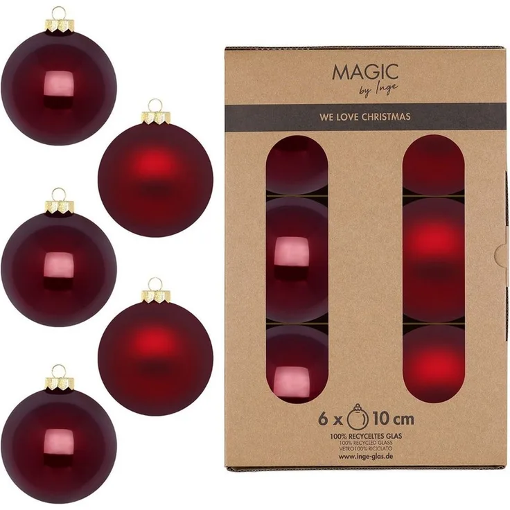 Holly & Jolly Weihnachtsbaumkugel, Weihnachtskugeln Glas 10cm 6 Stück - Smooth Port