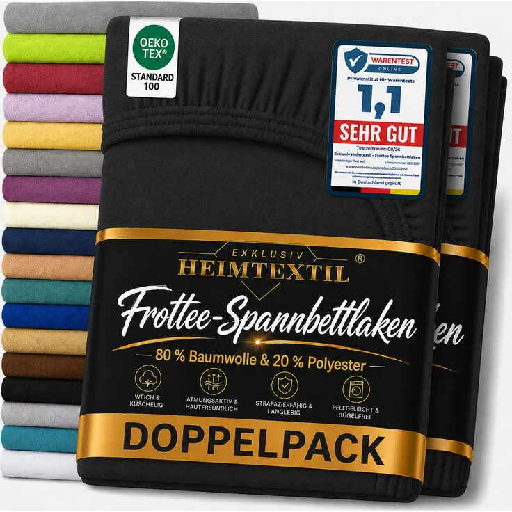 Doppelpack Frottee Spannbettlaken 140 - 160 x 200 cm Schwarz