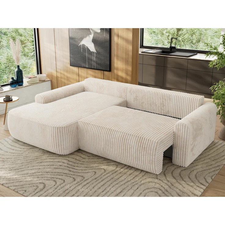 Ecksofa, L-förmiges, lose Kissen, DL-Schlaffunktion, (H 100 x T 187 x B 273 cm) - CUBO L - Cord Beige - linke Seite – Bild 4