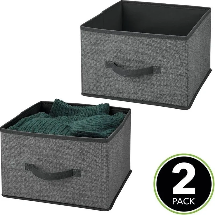 Aufbewahrungsbox Stoffbox 2er Set mit Griff Kunstfaser mDesign Grau / Schwarz – Bild 2
