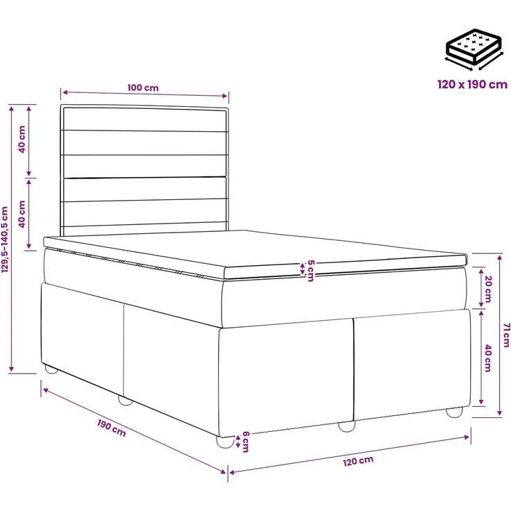 vidaXL Boxspringbett mit Matratze Schwarz 120 x 190 cm Stoff 3454342 – Bild 11