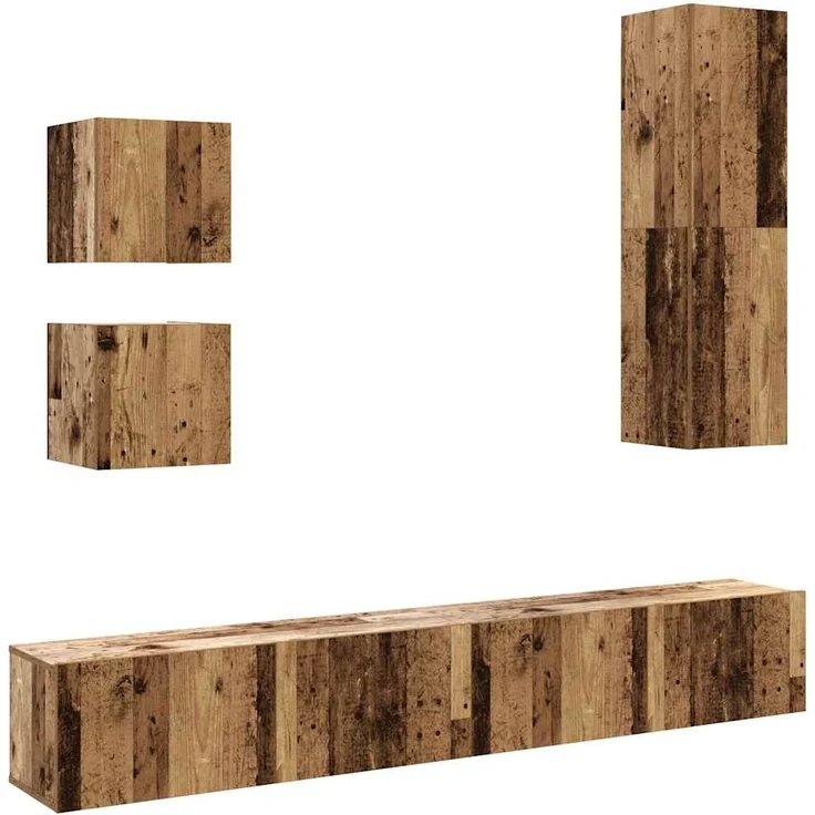 vidaXL 5-tlg. TV-Schrank-Set Wandmontage Altholz-Optik Holzwerkstoff 3328999 – Bild 1